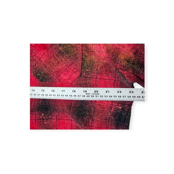 Lemon Aid Red & Black Distressed Plaid Button-Up Shirt Large Pockets - Picture 6 of 10